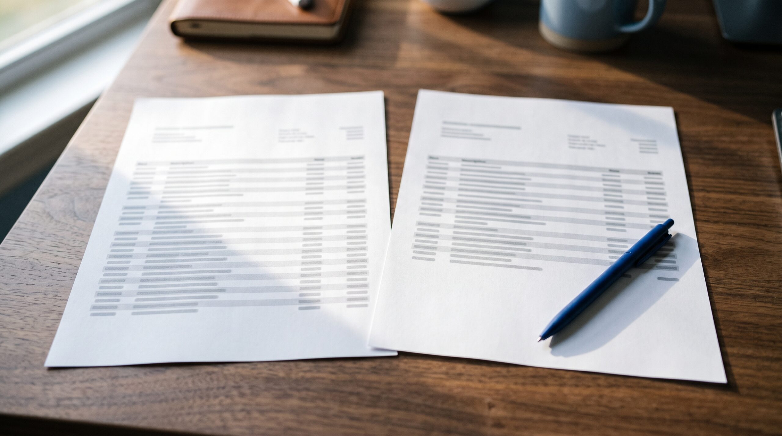Two retirement account statements compared side by side on a desk