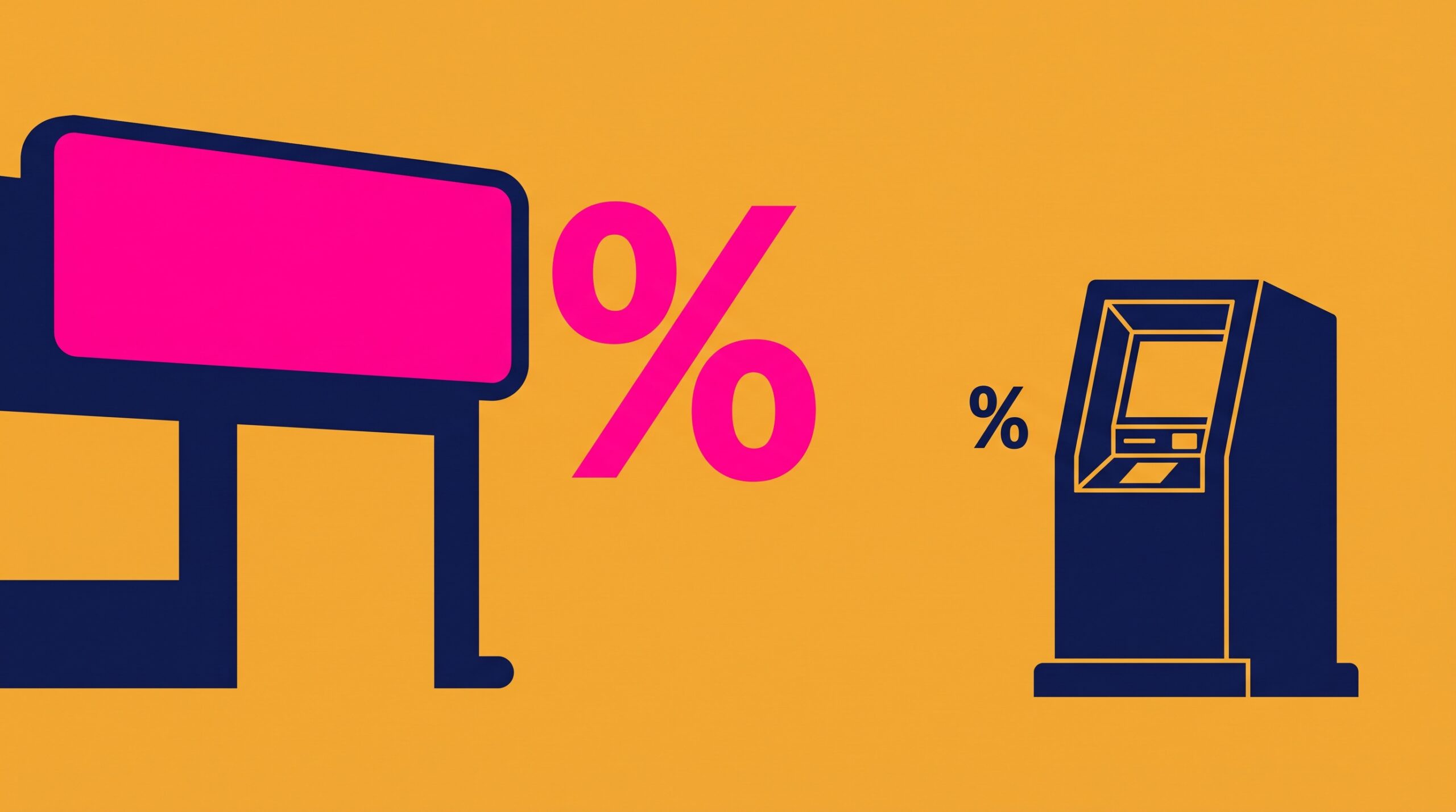 The size gap between the two percent symbols represents the real distance between a payday loan's effective interest rate and a credit union loan's capped rate.